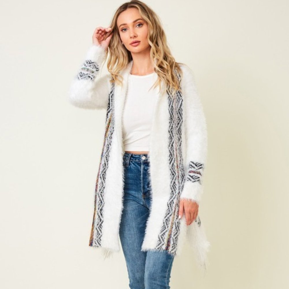 Sweater long sleeve open long cardigan Aztec Pattern